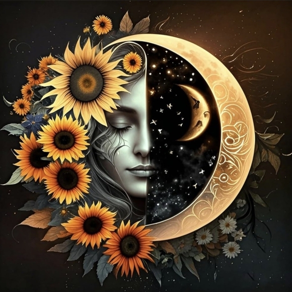 None Other - Sunflowers Half Moon Face 5D Diamond Painting Kit New